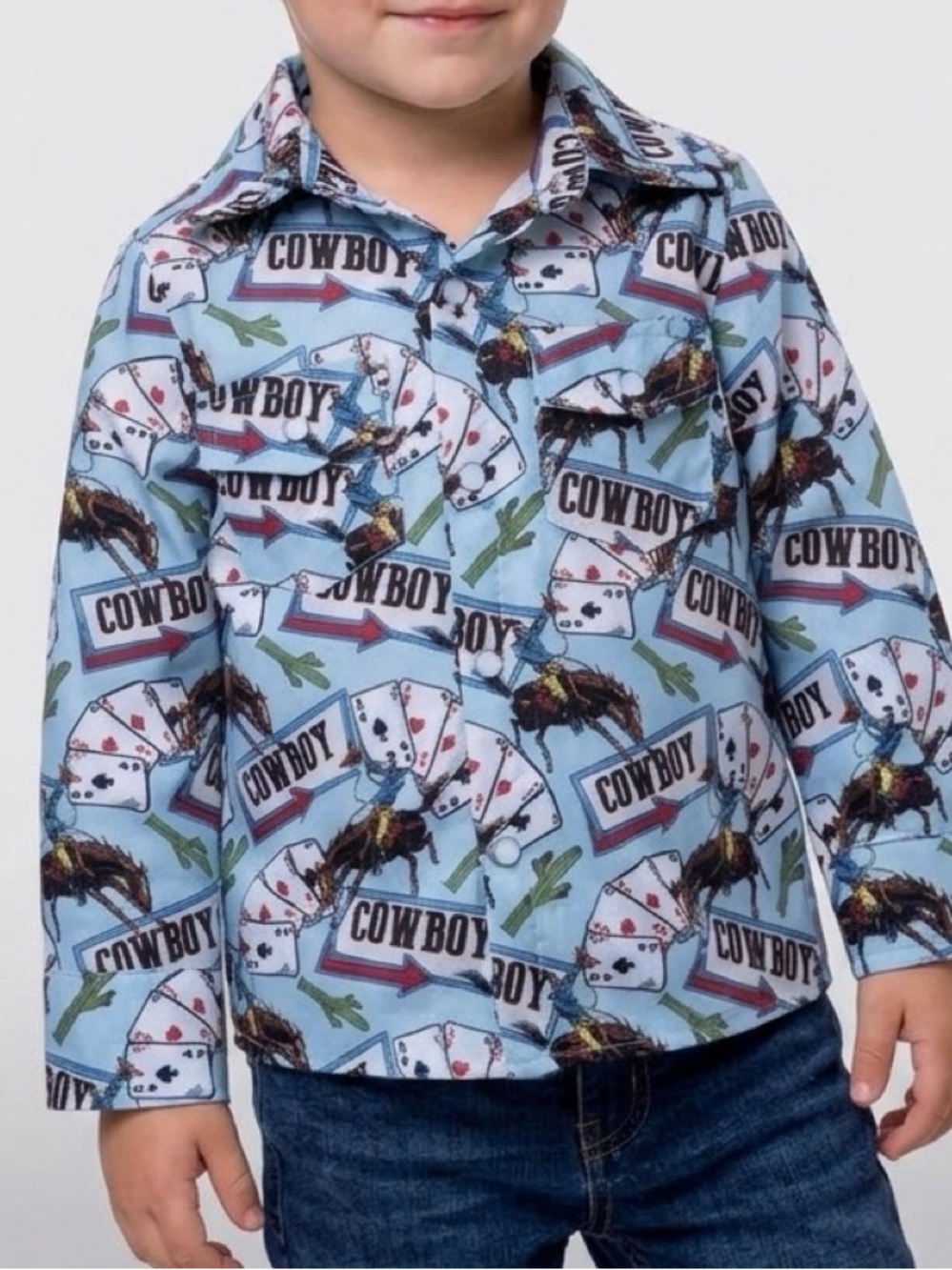 Shea Baby Cowboy Print Button-Down Shirt - Light Blue 3T